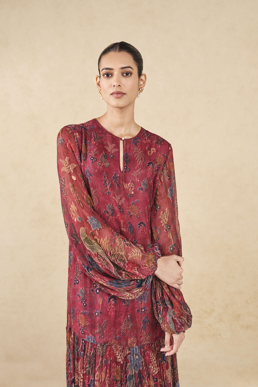Rehma Printed Kaftan - Wine, Wine, image 4